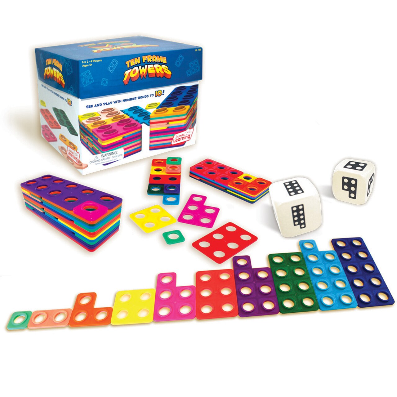 Junior Learning Ten Frame Towers Game - Teaches counting numbers, visualizing numerals, and building number bonds!